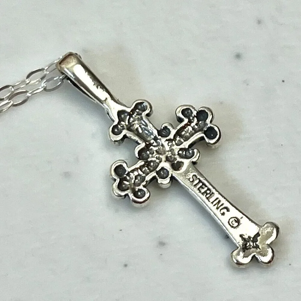 Sterling Silver Cross Necklace USA Made Pendant 925 28x12.5mm 18in Cable Chain
